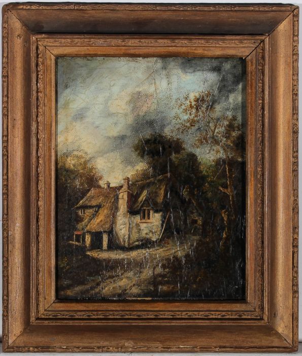 Framed Mid 19th Century Oil - Ye Olde Thatched Cottage