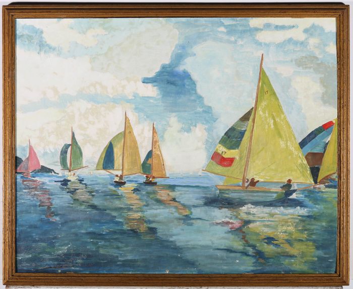Framed Mid 20th Century Oil - The Yacht Race