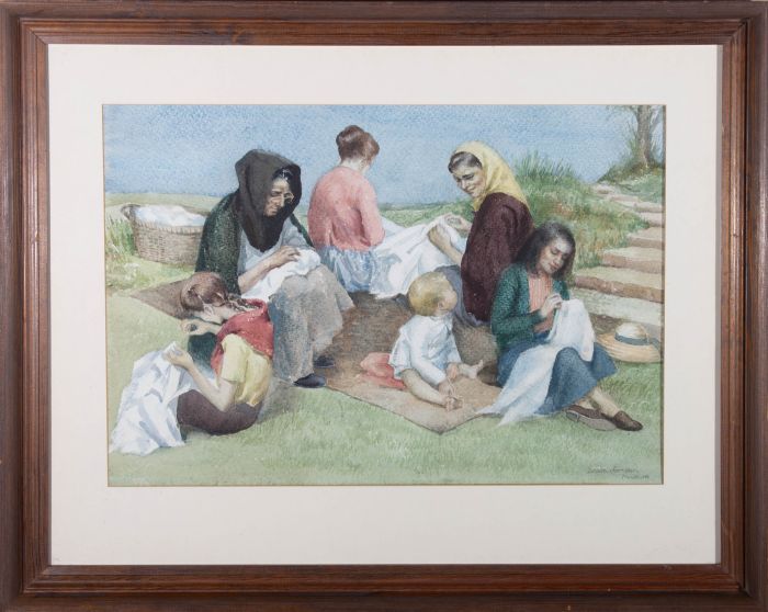 Dawn Cookson (1925-2005) - Watercolour, Embroiderers at Machico, Madeira
