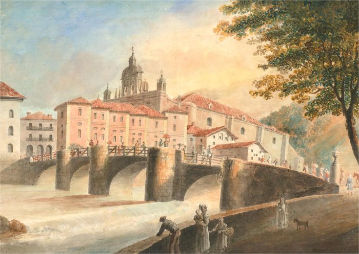 Mid 19th Century Watercolour - Continental Town by the River