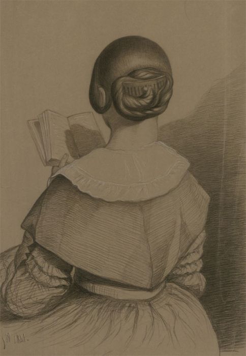 J. W - 1841 Charcoal Drawing, A Good Book