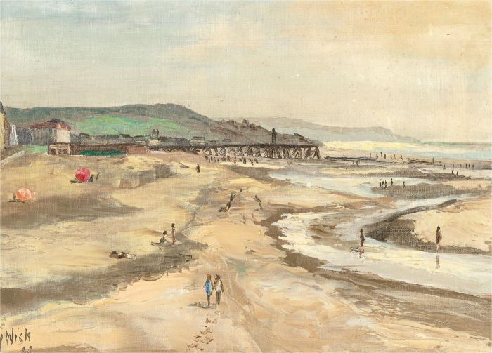 P. Wick - Impressionist 1966 Oil, Beach Scene