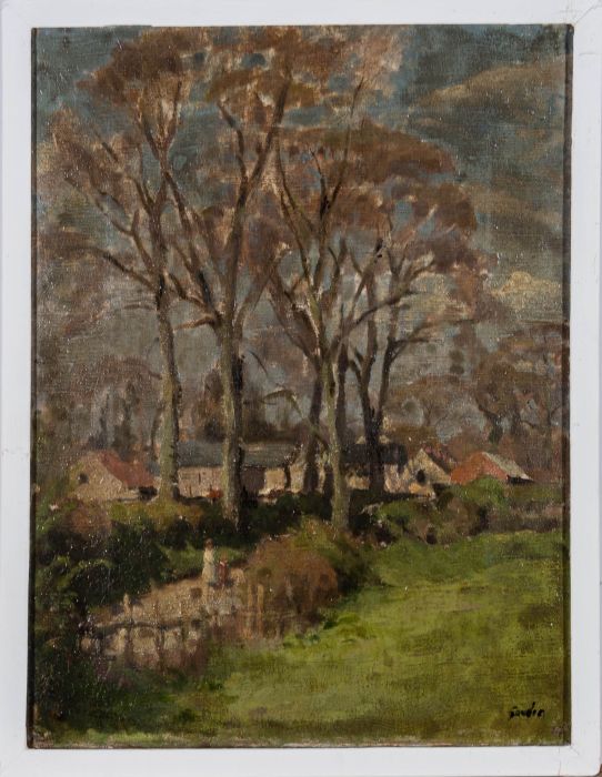 Auguste Jean Gaudin (1941-1992) - Oil, Figures on a French Country Road