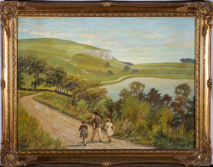 Lynn - Mid 20th Century Oil, A Walk With Papa