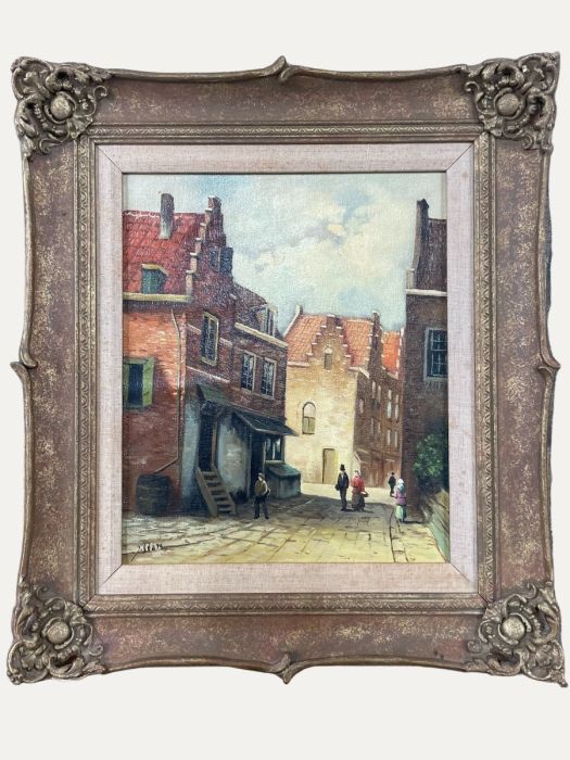 I. Stock - Early 20th Century Oil, Flemish Side Street