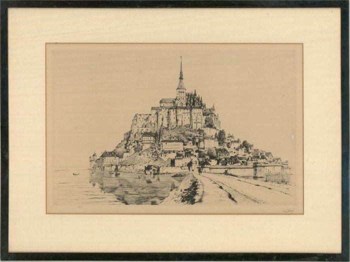 Louis Marcel Myr (1893-1964) - Early 20th Century Etching, Mont Saint-Michel