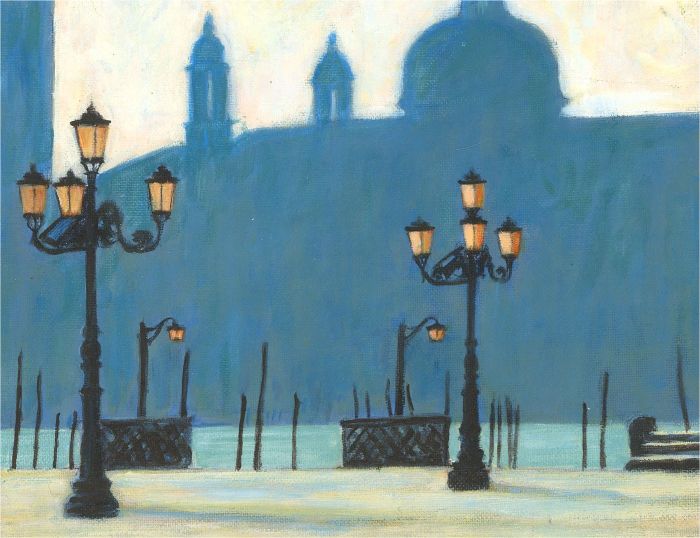 Mid 20th Century Oil - Street Lights of Venice