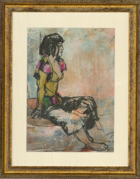 Alison Milner-Gulland - 20th Century Mixed Media, Lady In Pink And Yellow