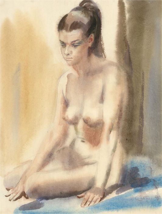 1972 Watercolour - Seated Nude