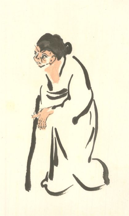 Hu Dongfang - Contemporary Pen and Ink Drawing, The Old Woman