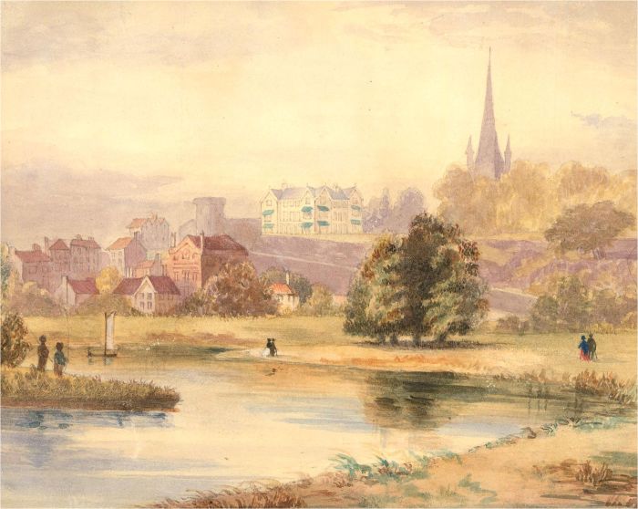 Mid 19th Century Watercolour - Parkland Scene with Figures