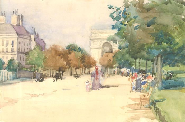 Circle of Luigi Loir (1845-1916) - Watercolour, The Avenue des Champs-Elysées