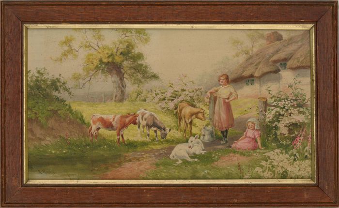 H. Murray - Early 20th Century Watercolour, Young Calves In The Garden