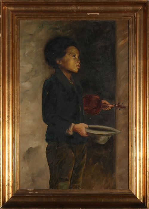 Framed American School  Early 20th Century Oil - Young Busker