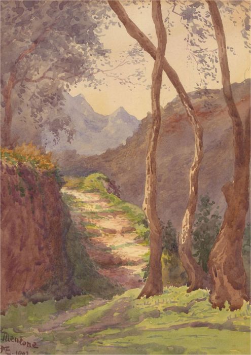 Monogrammed 1902 Watercolour - Mentone Gardens