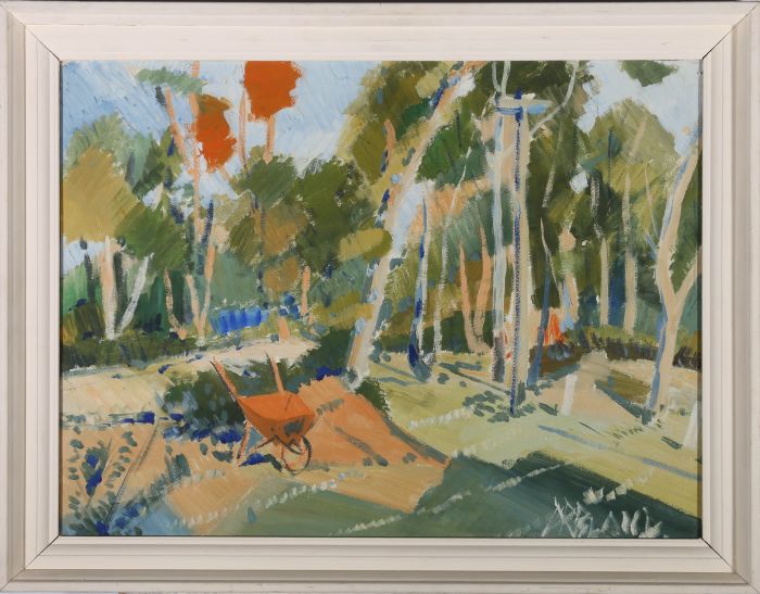 D. R. Bland - Mid 20th Century Oil, The Orange Wheelbarrow