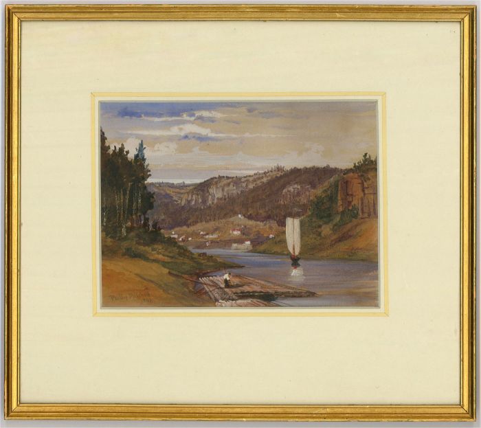 Phillip Mitchell (1814-1896) - Signed and dated 1863 Watercolour, River Crossing