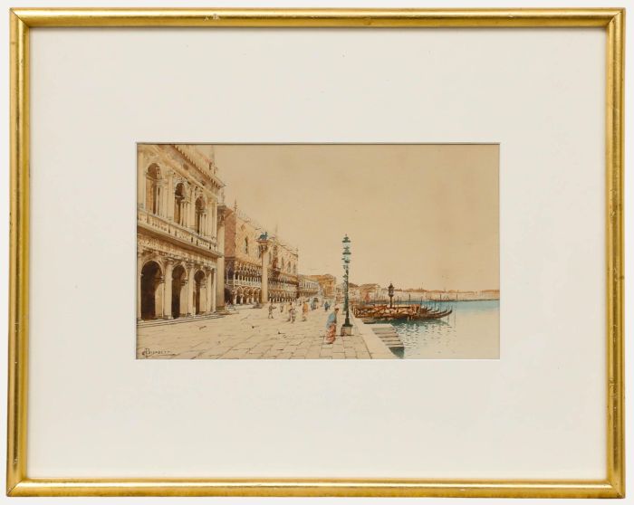Andrea Biondetti (1851-1946) - Signed Watercolour, Doge's Palace, Venice