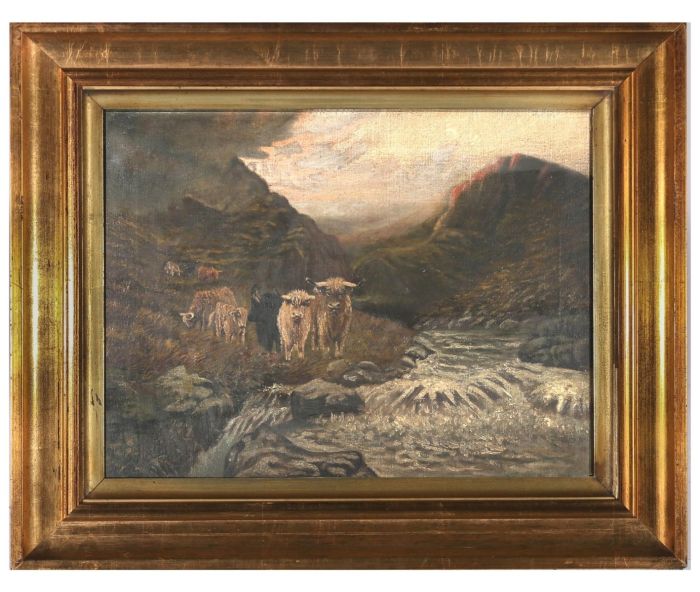 Framed 1905 Oil - Highland Cattle