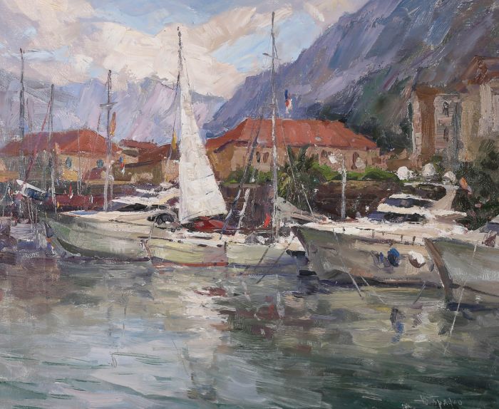 Yuri Pryadko  - Ukranian School 20th Century Oil, Kotor Harbour, Montenegro