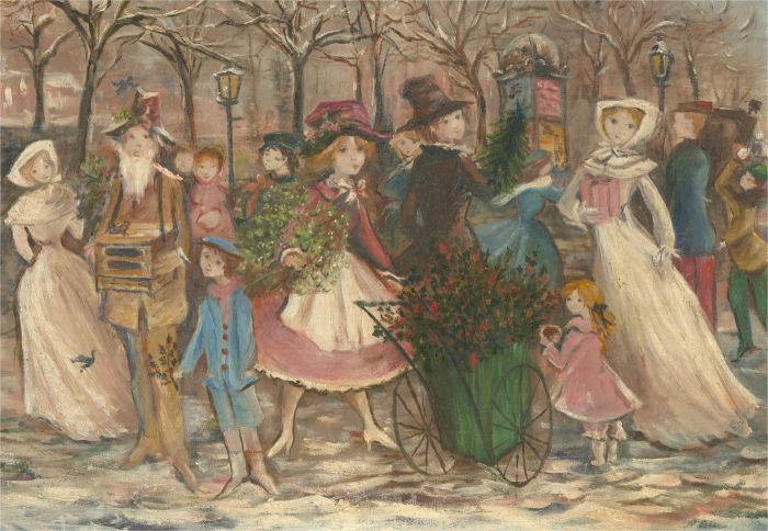 Circle of Emilio Grau Sala - Mid 20th Century Oil, Crowd at Christmas