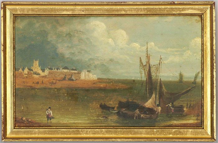 Mid 19th Century Oil - Boats On The Strait