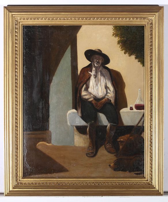 Continental School  20th Century Oil - Portrait of a Man with a Pipe