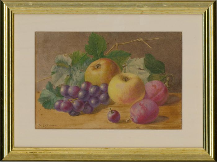 M. E. Charmon - Late 19th Century Watercolour, Grapes, Damsons and Apples