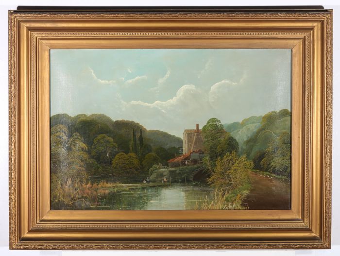 R. Allan - Early 20th Century Oil, Fishing By The Mill