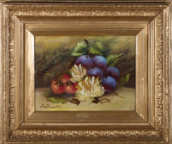 E. Chester  - Early 20th Century Oil, Damsons and Tomatoes