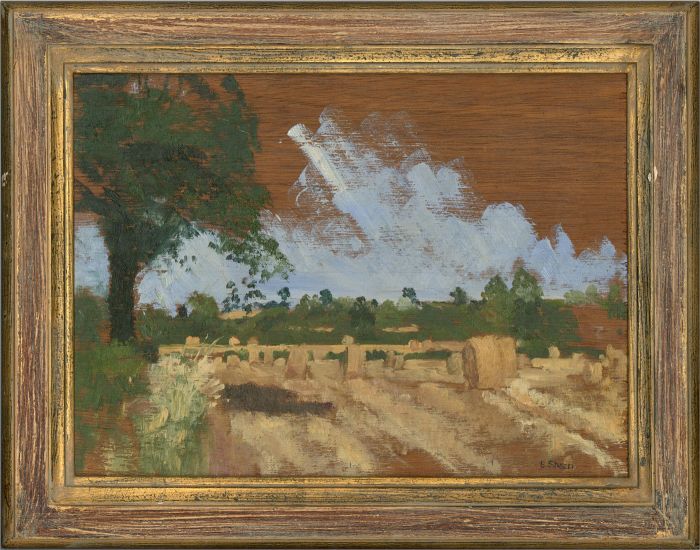 E. Sheen  - Mid 20th Century Oil, Straw Bales at Somerford Keynes