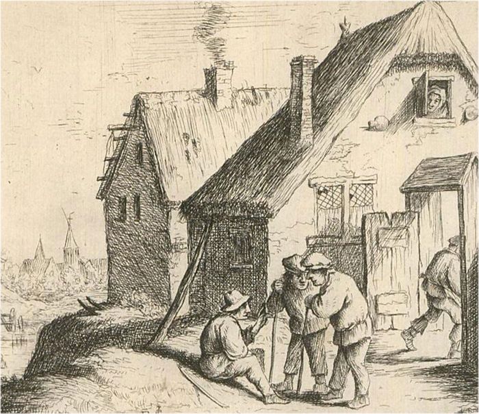 Frans van den Wyngaerde (1614-1679) - 17th Century Etching, Village Gossip