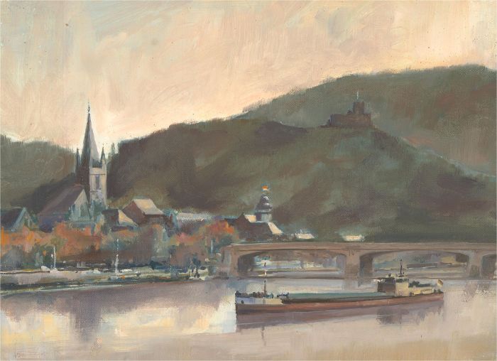 David Griffin - Signed Contemporary Oil, German Harbour Town