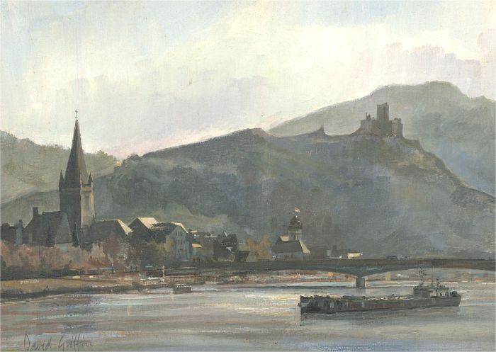 David Griffin - Signed Contemporary Oil, German Harbour Town