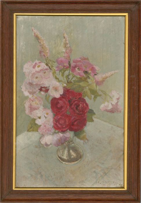 E. Frostick  - Mid 20th Century Oil, Vase of Pink Flowers
