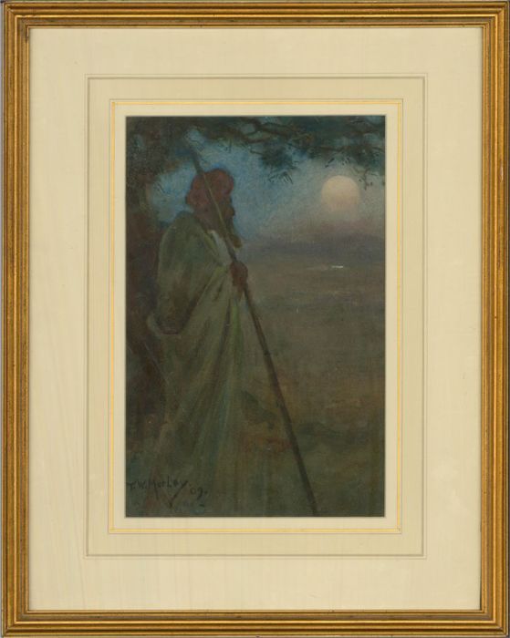 T. W. Morley - 1909 Watercolour, The Shepherd and the Moon
