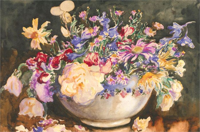 Ethel Charlotte Case Hatch (1869-1975) - Watercolour, Garden Flowers