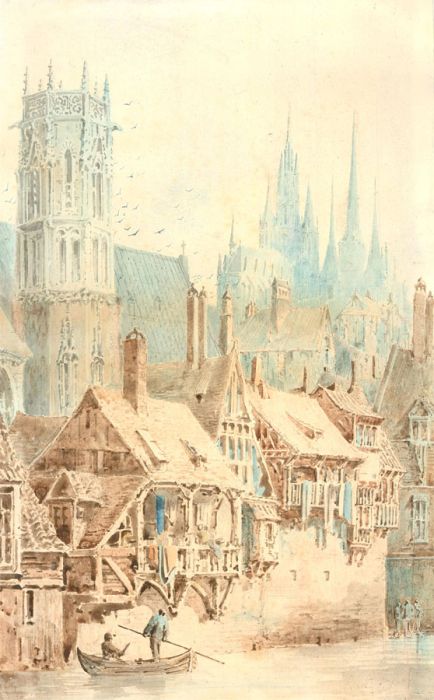 A. Cardinal - 19th Century Watercolour, Rouen Cathedral, Normandy