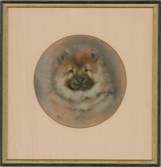 M.B - Framed 1968 Gouache, Chow Puppy
