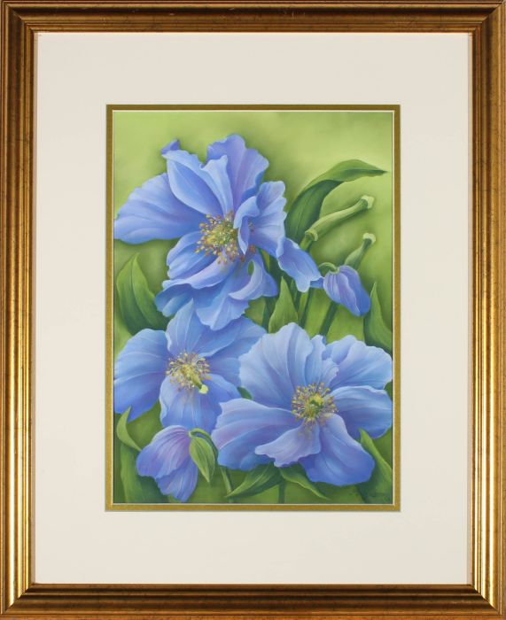 Mary Coleman  - 20th Century Pastel, Purple Japanese Anemones