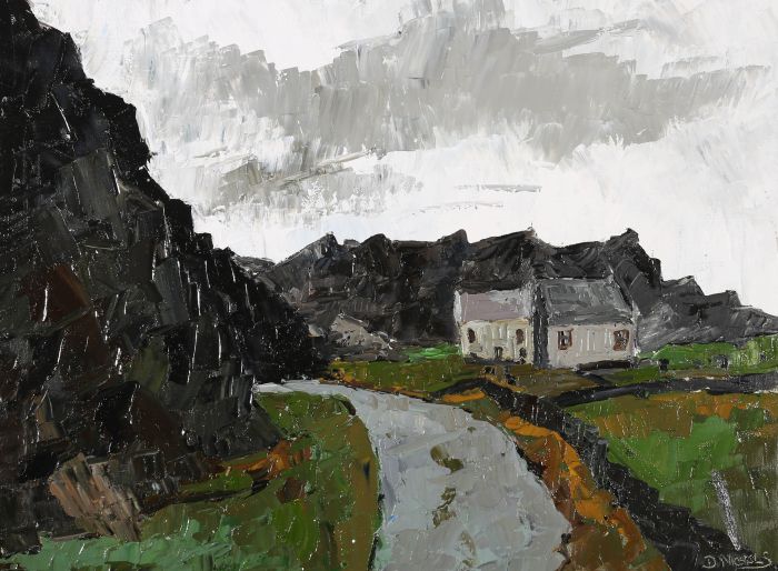 Daniel Nichols - Style of Kyffin Williams  2022 Oil, Cottages in Anglesey
