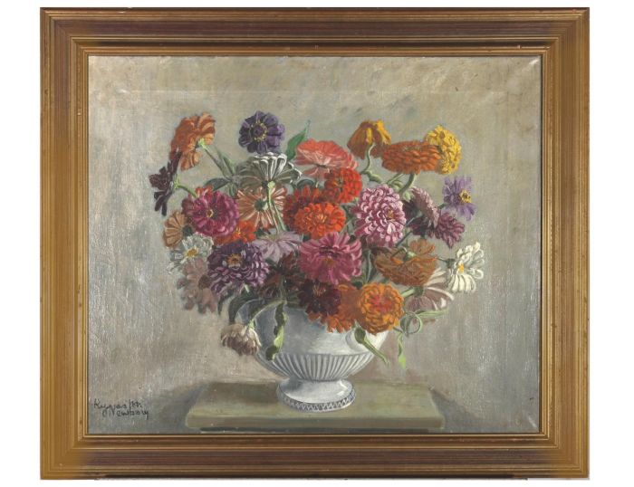 Kynaston Newbery - Mid 20th Century Oil, A Cacophony Of Dahlias