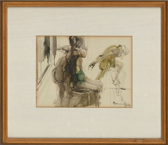 Framed 1986 Watercolour - Abstract Life Drawing