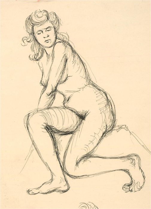 20th Century Pen and Ink Drawing - Trio Of Nude Studies