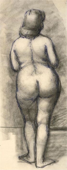 20th Century Charcoal Drawing - Pair of Monochrome Nude Studies