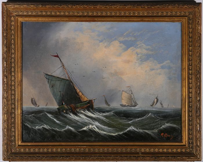 R. Gray - Signed Late 19th Century Oil, Boats at Sea