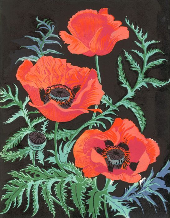 Penny Berry Paterson (1941-2021) - Contemporary Linoprint, Oriental Poppies