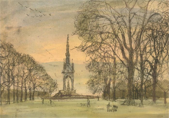 Ronald Olley (b.1923) - Mid 20th Century Etching, View of The Albert Memorial