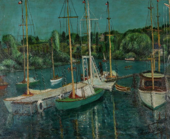Roland Pottier - Mid 20th Century Oil, Seine Port Harbour