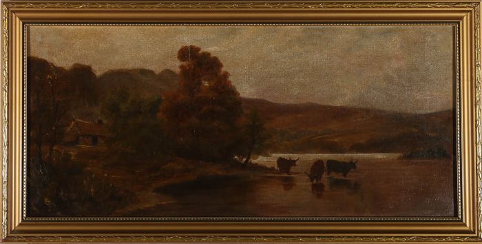Edwardian Oil - Highland Cows Drinking